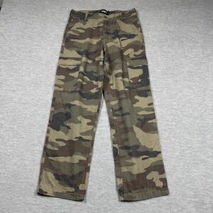 RSQ CARGO Pants Women 16 Green Camo Loose Fit Ripstop Multi Pocket Camouflage